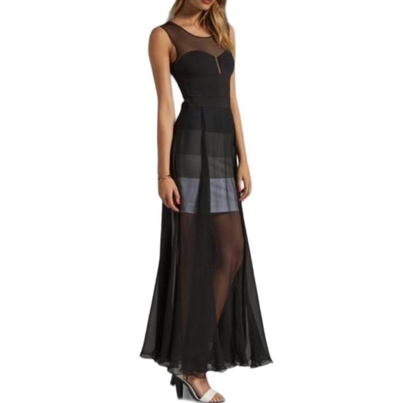 Bcbgmaxazria alai maxi chiffon dress black combo L - Picture 8 of 16